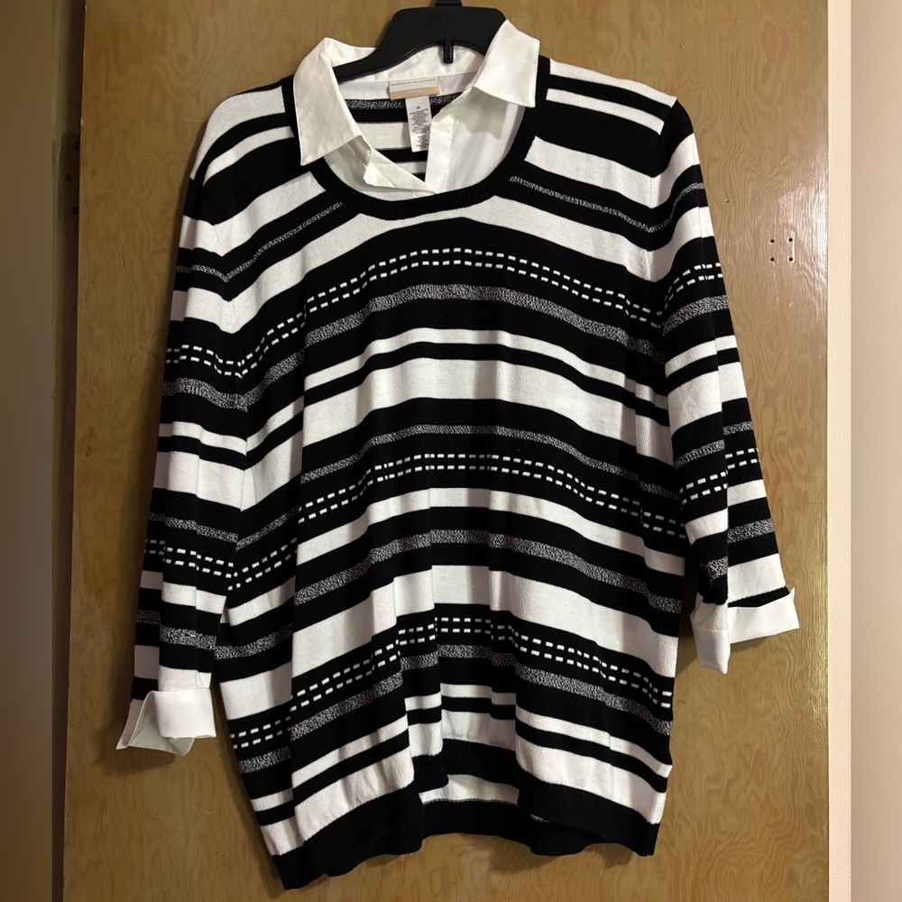 Alfred Dunner World Traveler Stripe Pullover 2-in-1 Sweater
